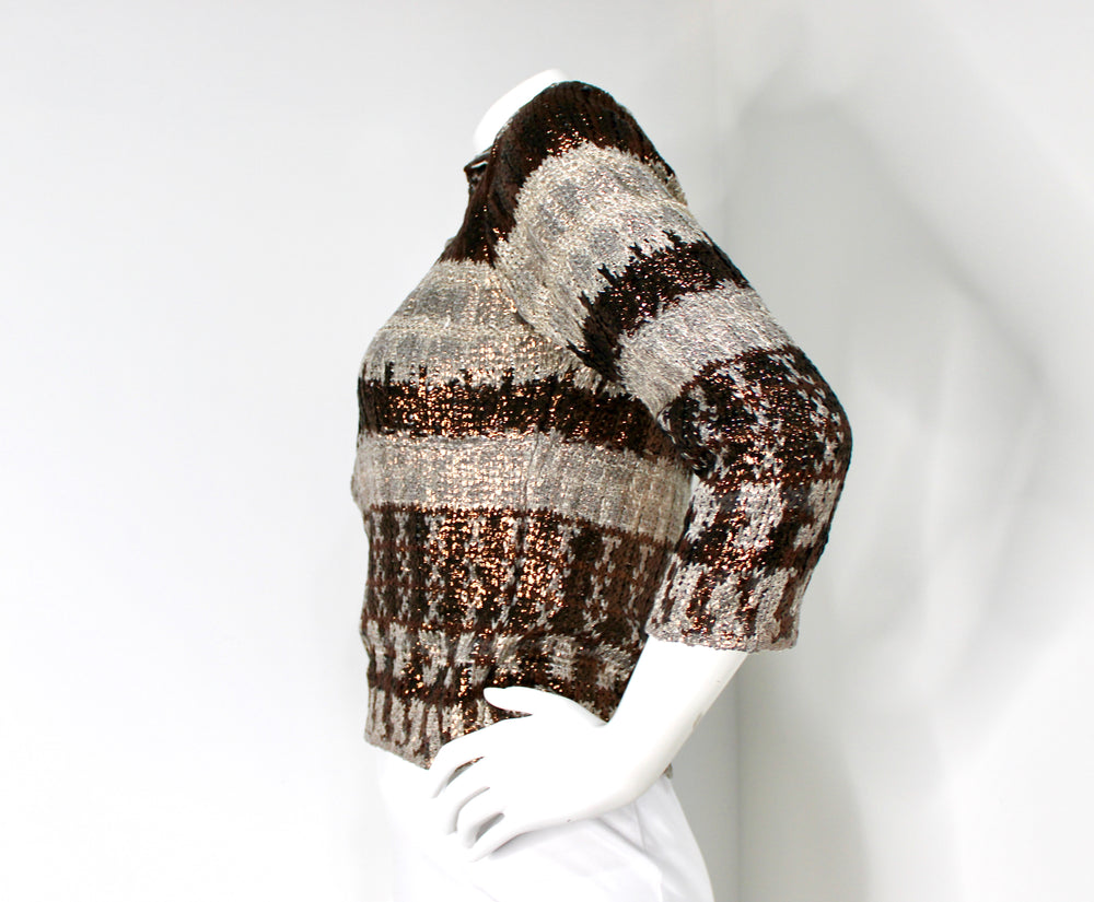 Oscar De La Renta Bronze Silk Knit Wrap Cardigan