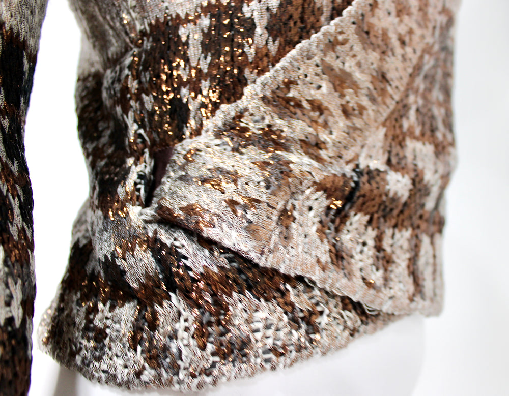 Oscar De La Renta Bronze Silk Knit Wrap Cardigan