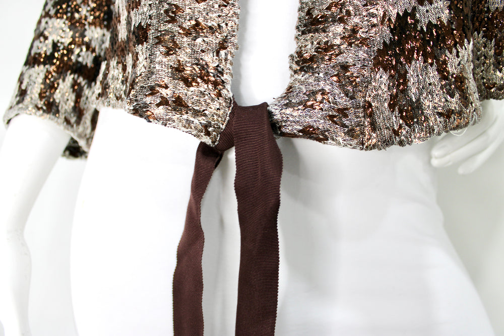 Oscar De La Renta Bronze Silk Knit Wrap Cardigan