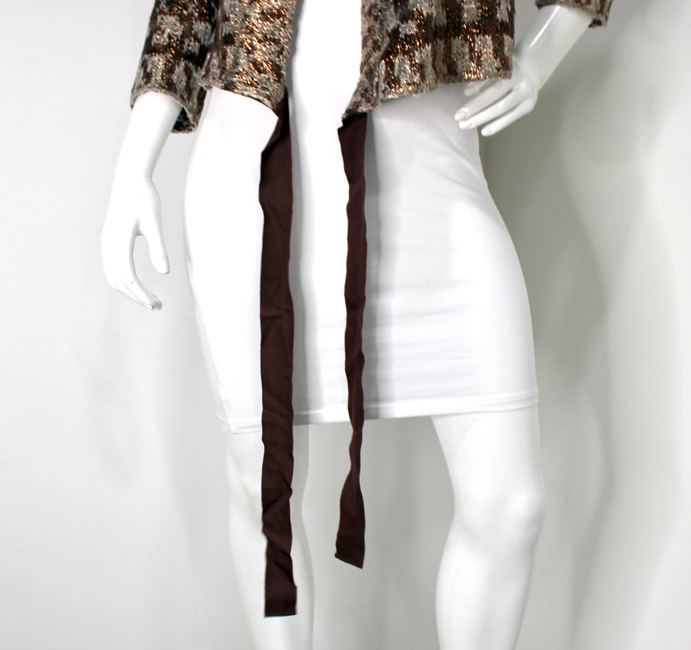 Oscar De La Renta Bronze Silk Knit Wrap Cardigan