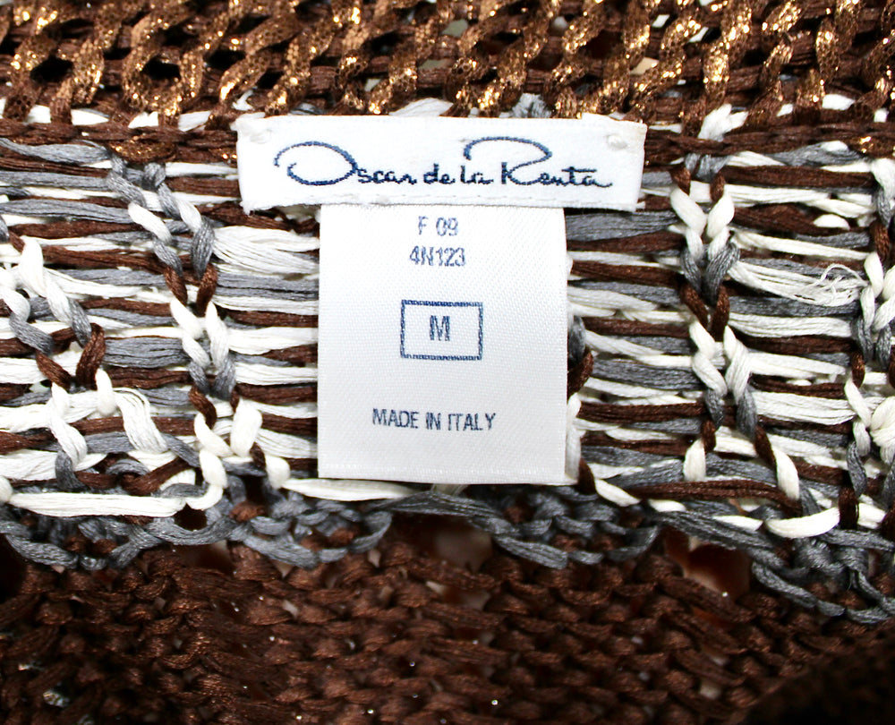Oscar De La Renta Bronze Silk Knit Wrap Cardigan