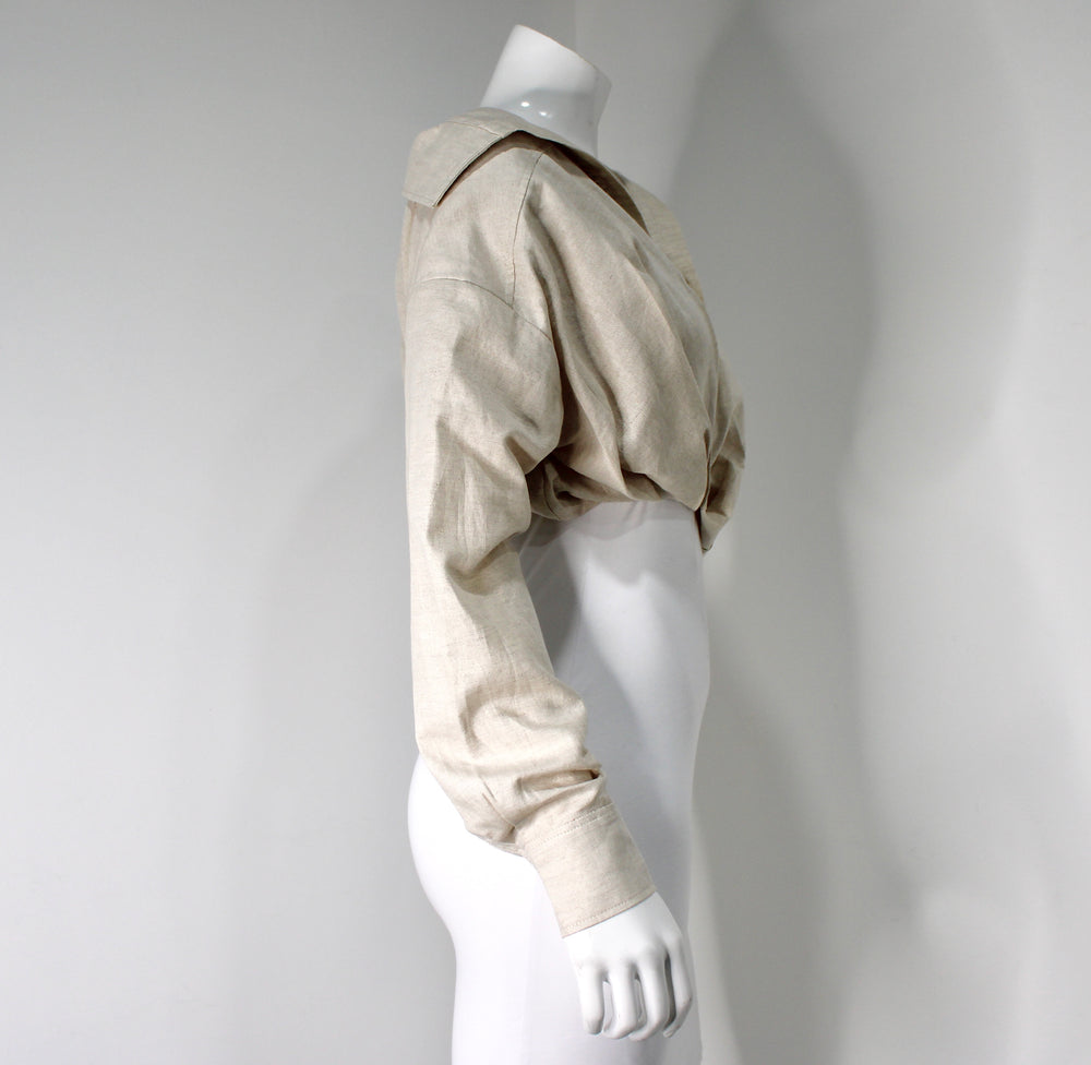 Jacquemus Beige L'ANNÉE 97 Asymmetric Cropped Button-Up Shirt