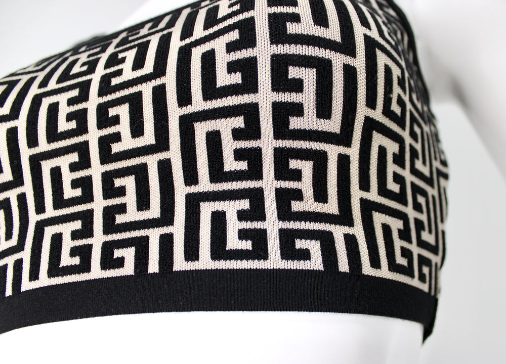 Balmain Jacquard Knit Monogram Cropped Knit Tank Top