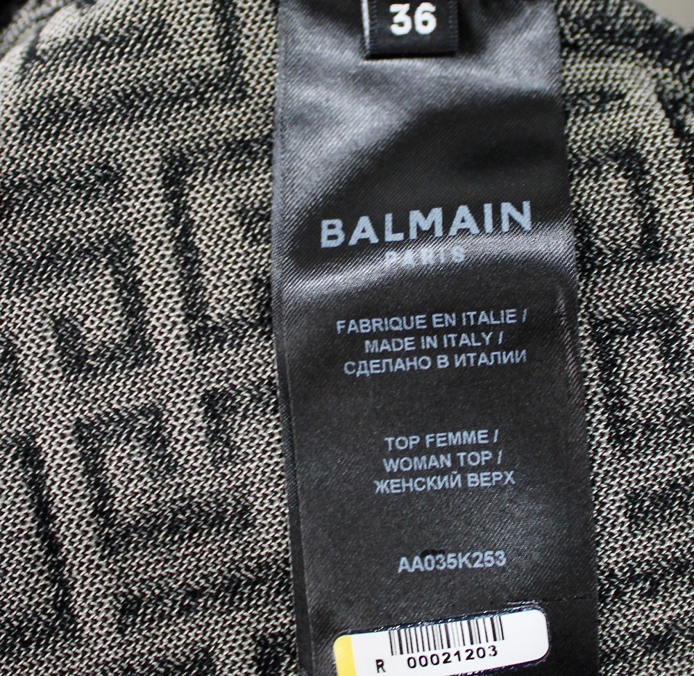 Balmain Jacquard Knit Monogram Cropped Knit Tank Top