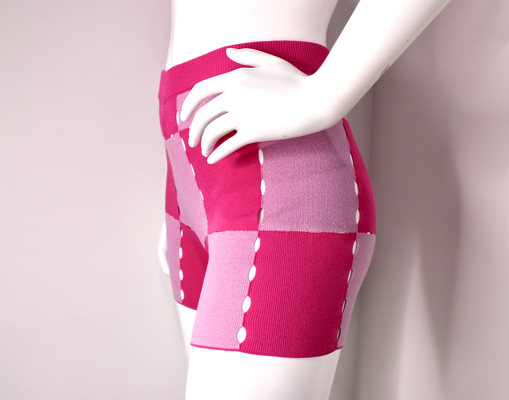 Jacquemus Le Short Gelato Pink Checkered Knit Bike Shorts