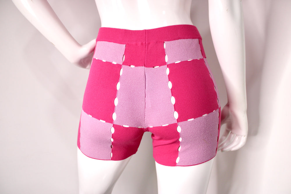 Jacquemus Le Short Gelato Pink Checkered Knit Bike Shorts