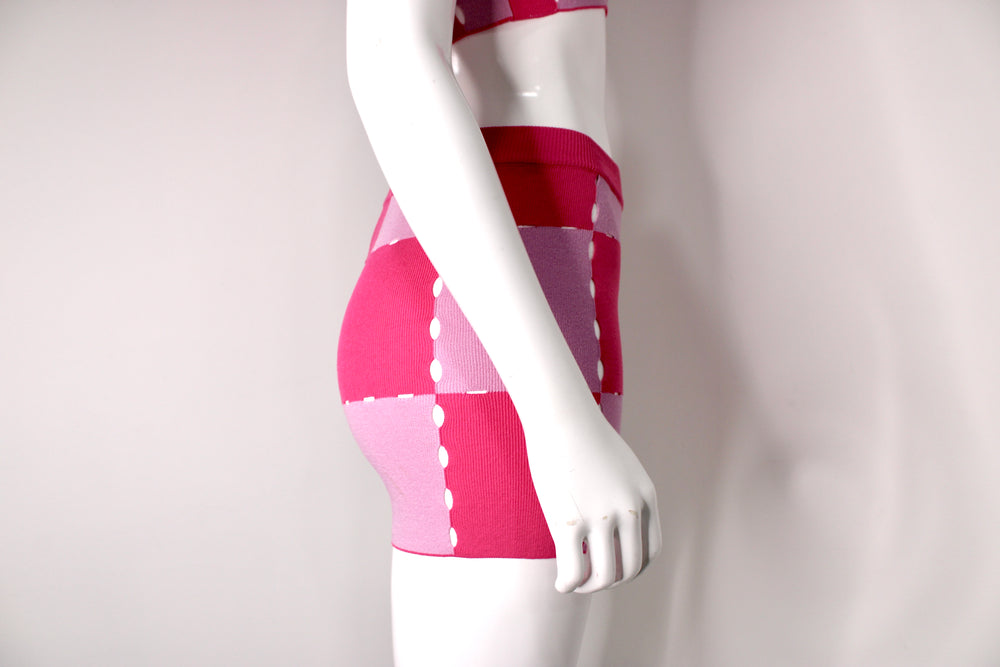 Jacquemus Le Short Gelato Pink Checkered Knit Bike Shorts