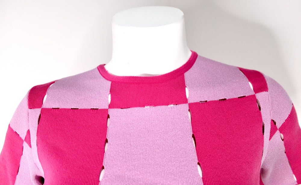 Jacquemus Le Maille Gelato Pink Checkered Knit Crop Top