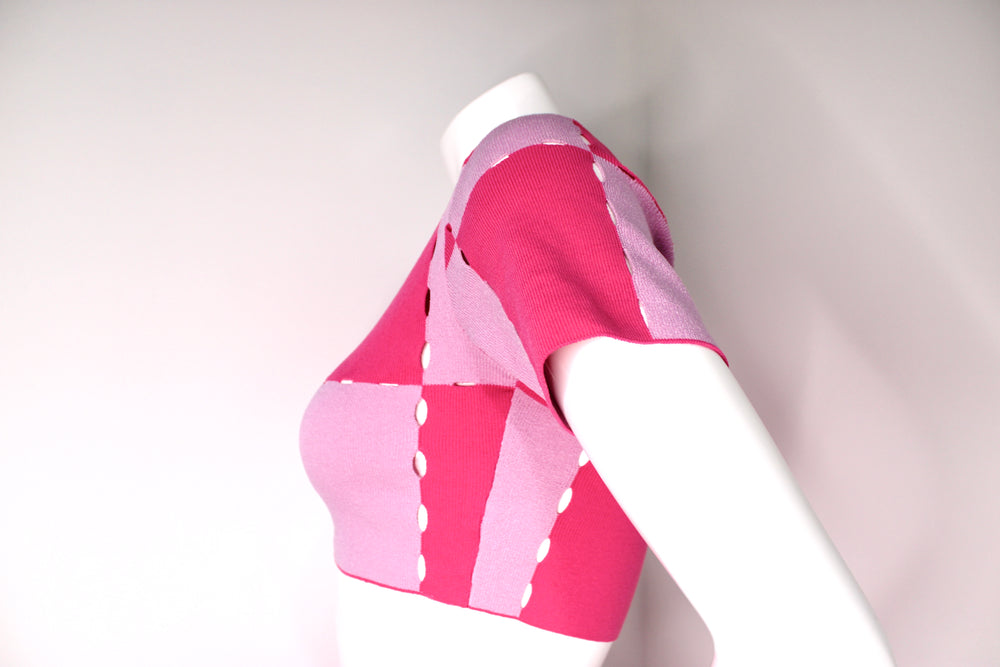Jacquemus Le Maille Gelato Pink Checkered Knit Crop Top