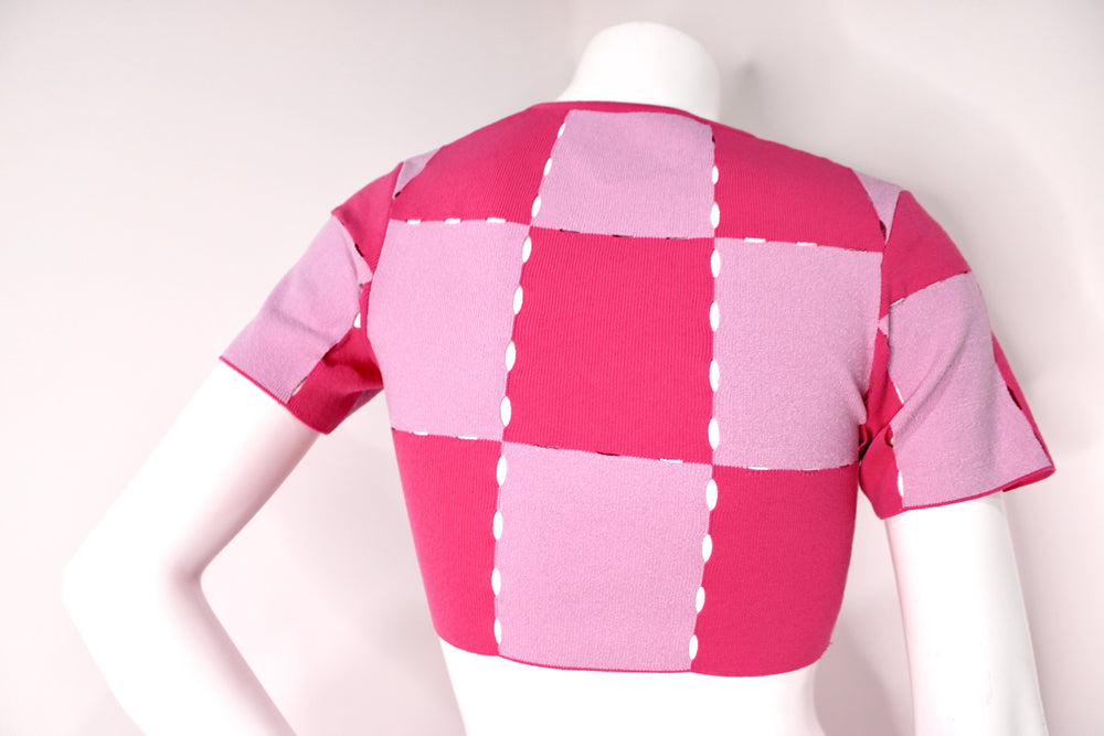 Jacquemus Le Maille Gelato Pink Checkered Knit Crop Top