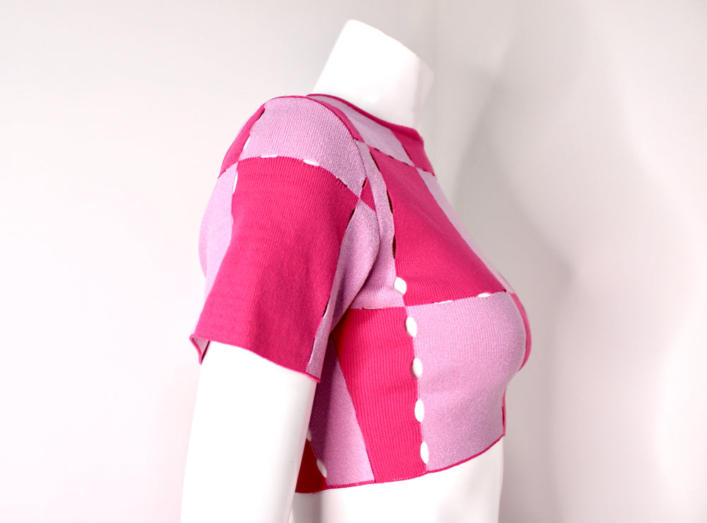 Jacquemus Le Maille Gelato Pink Checkered Knit Crop Top