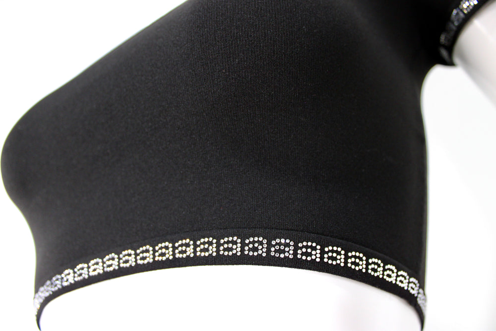 Alexander Wang Black Logo Rhinestone Trim Crop Top