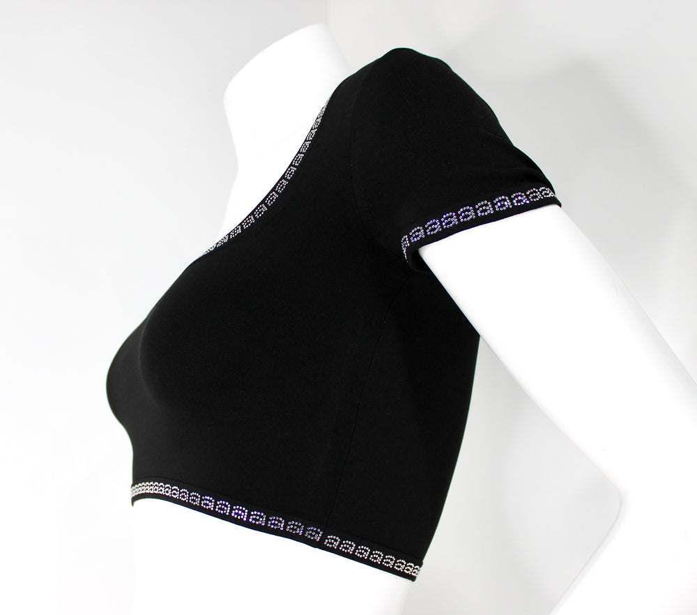 Alexander Wang Black Logo Rhinestone Trim Crop Top