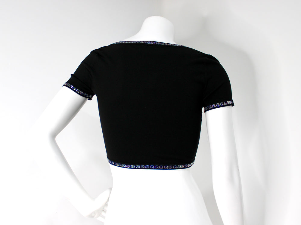 Alexander Wang Black Logo Rhinestone Trim Crop Top