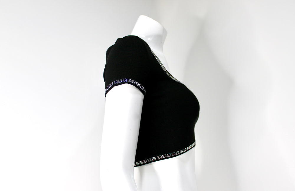 Alexander Wang Black Logo Rhinestone Trim Crop Top