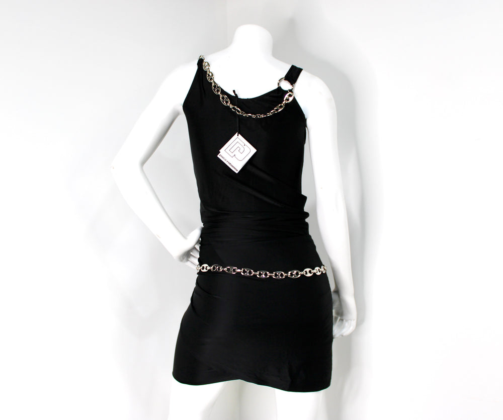 Paco Rabanne Black & Silver-Tone Chain Embellished Mini Dress