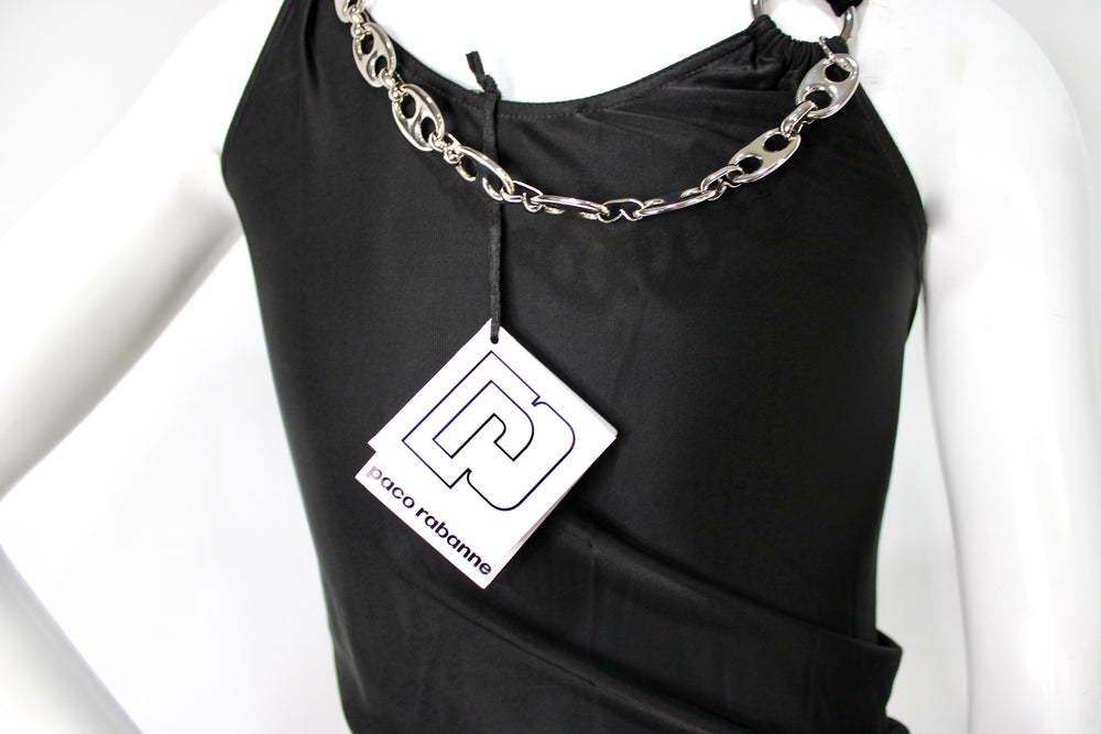 Paco Rabanne Black & Silver-Tone Chain Embellished Mini Dress