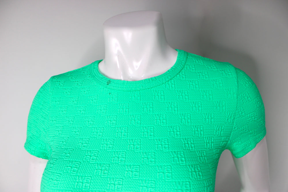 Alexander Wang Neon Green Logo Embossed Cropped Top