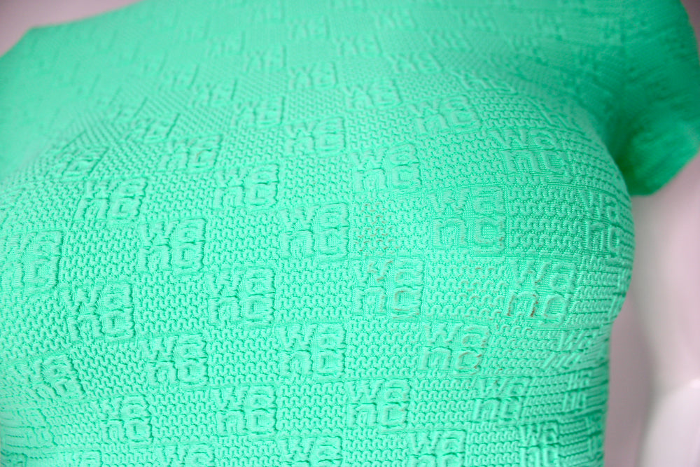 Alexander Wang Neon Green Logo Embossed Cropped Top