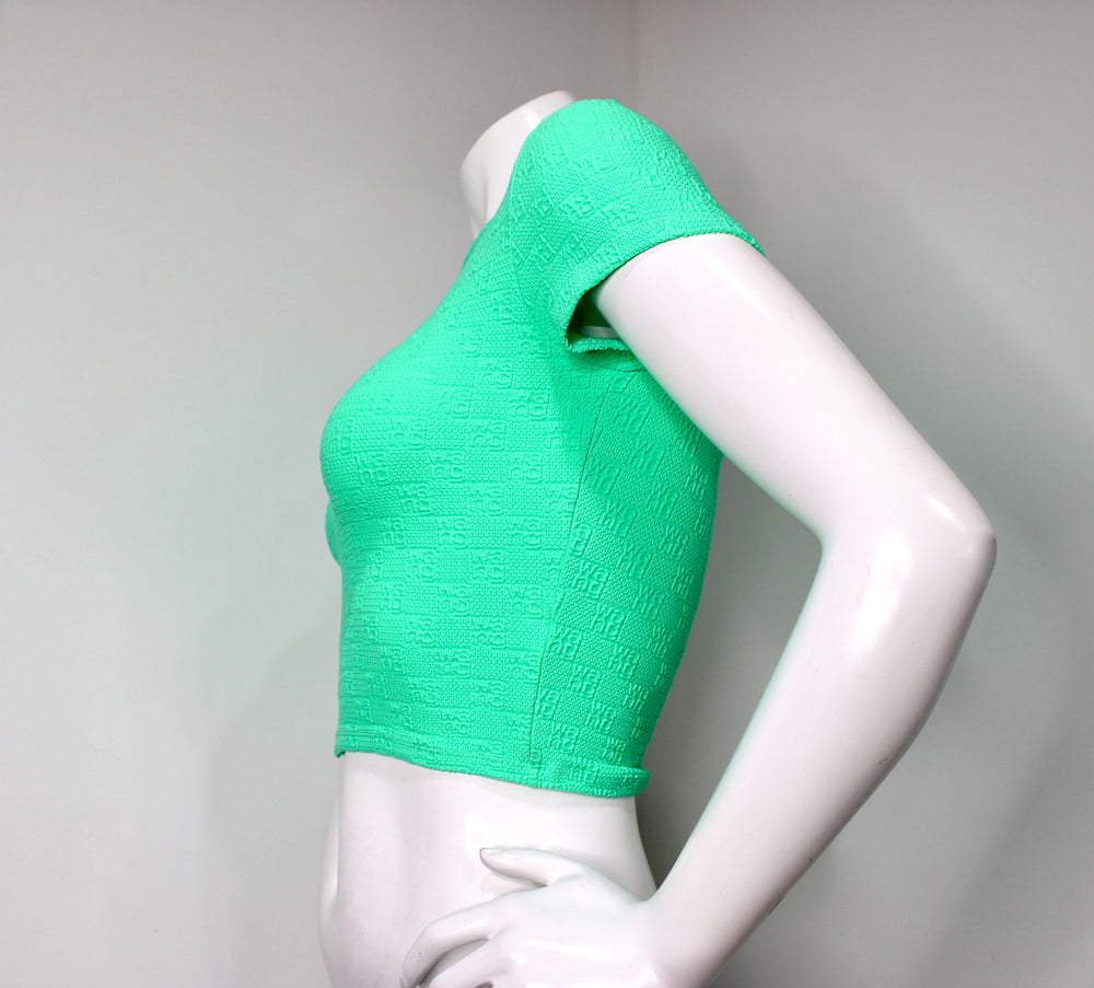 Alexander Wang Neon Green Logo Embossed Cropped Top