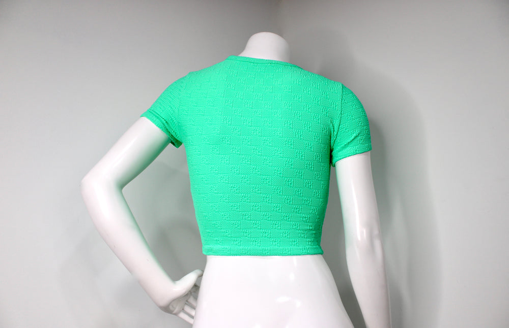 Alexander Wang Neon Green Logo Embossed Cropped Top