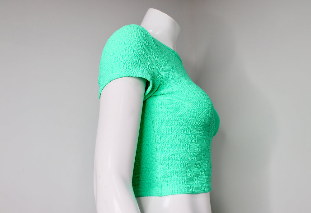 Alexander Wang Neon Green Logo Embossed Cropped Top