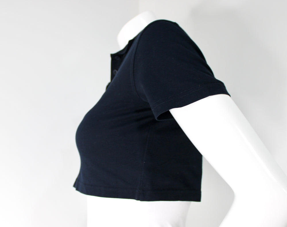 Yves Saint Laurent Navy Blue Polo Crop Top