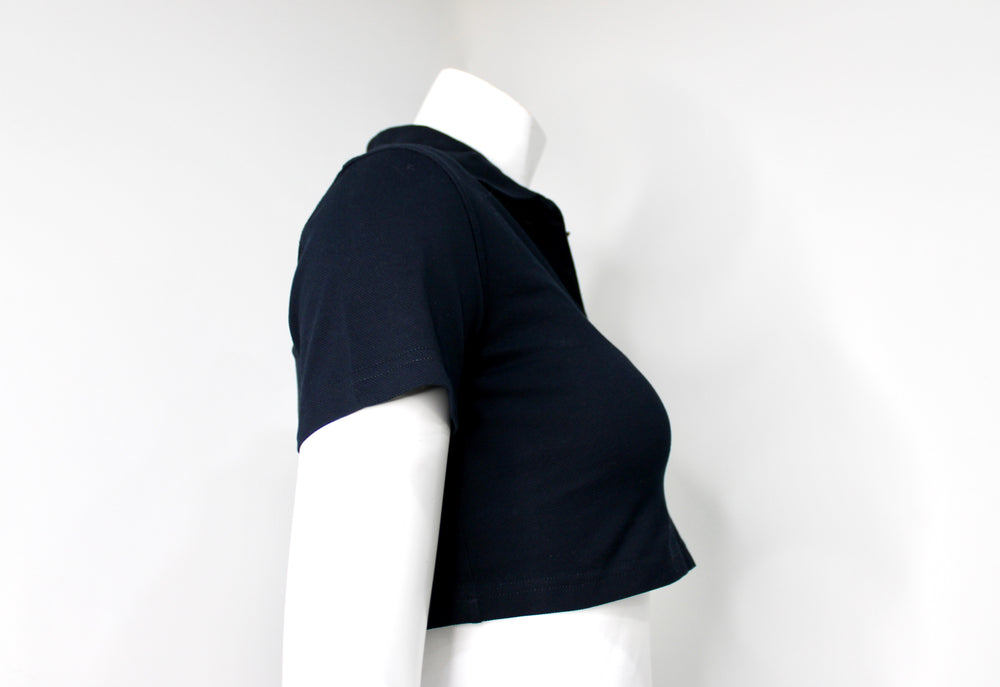 Yves Saint Laurent Navy Blue Polo Crop Top