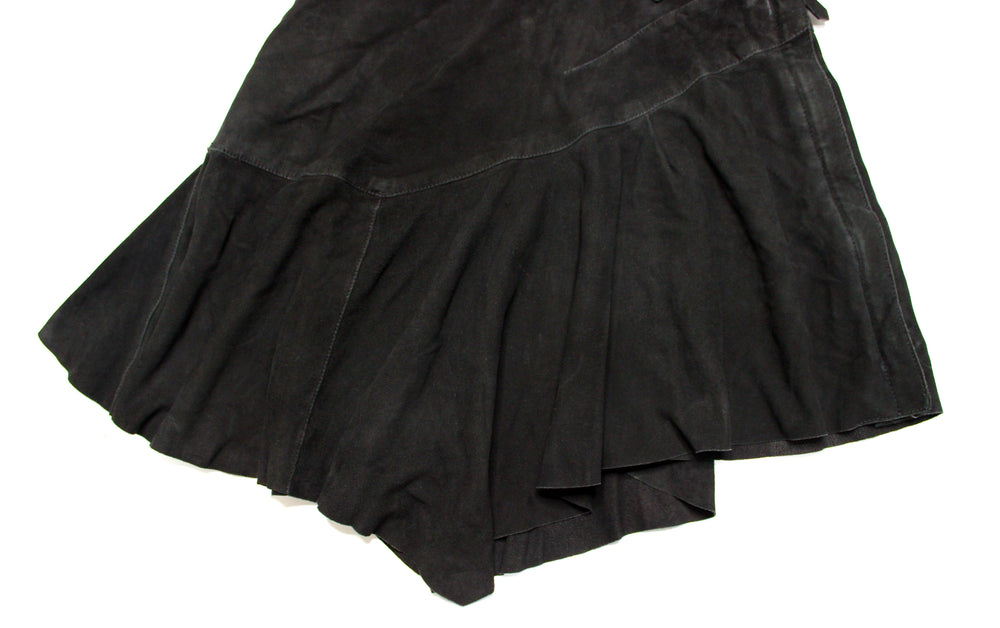 Roberto Cavalli Black Suede Asymmetric Belted Mini Skirt circa Y2K