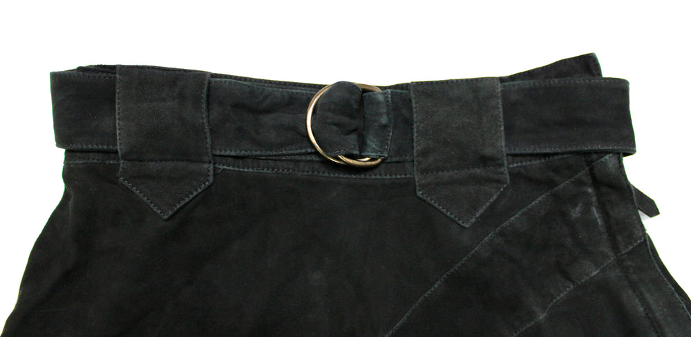 Roberto Cavalli Black Suede Asymmetric Belted Mini Skirt circa Y2K