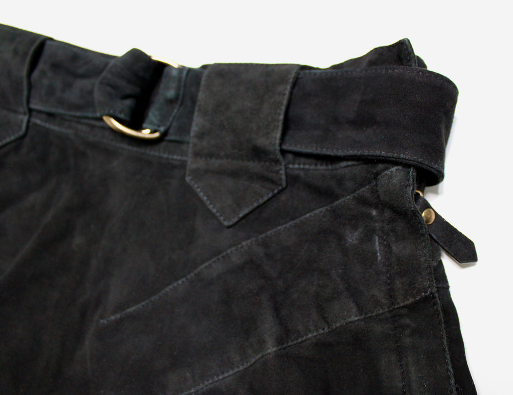 Roberto Cavalli Black Suede Asymmetric Belted Mini Skirt circa Y2K