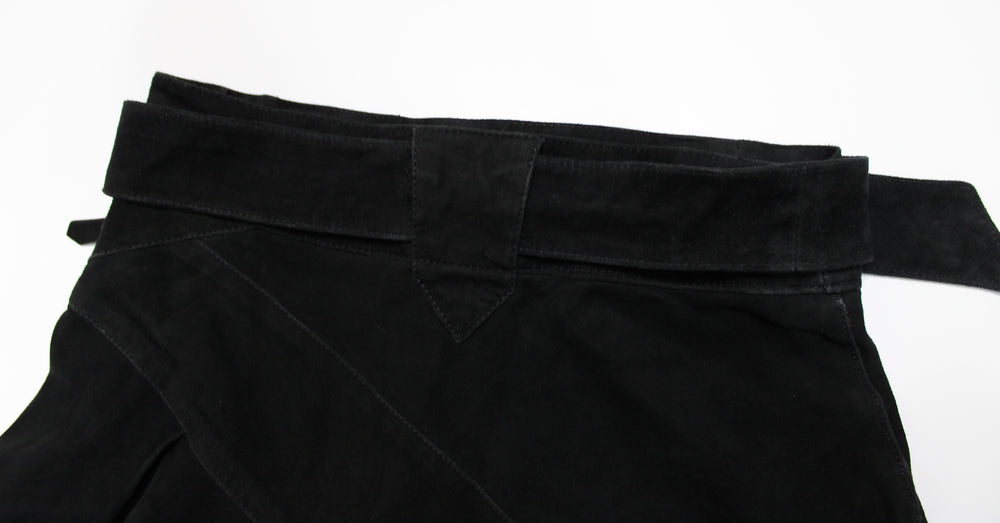 Roberto Cavalli Black Suede Asymmetric Belted Mini Skirt circa Y2K