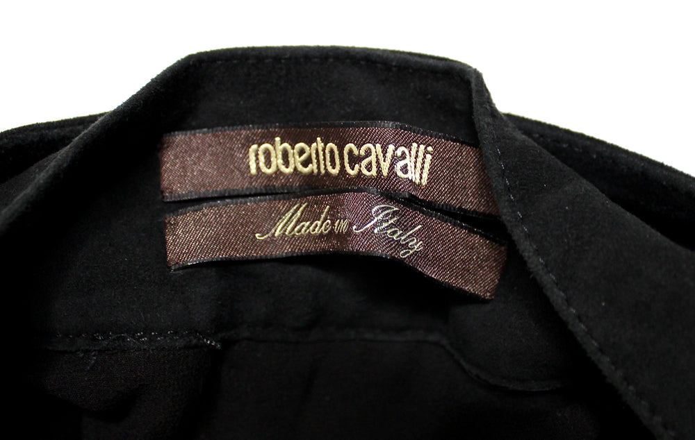 Roberto Cavalli Black Suede Asymmetric Belted Mini Skirt circa Y2K