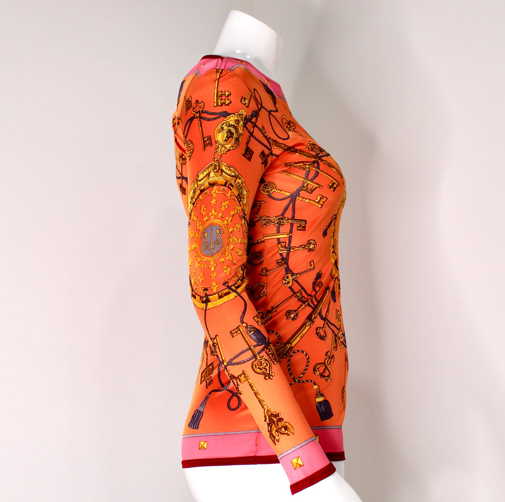 Hermès Les Cles Orange Tassel & Key Print Longsleeve Top circa