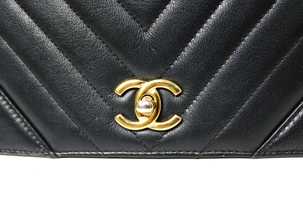Chanel Black Chevron Calfskin Statement Flap Bag circa 2019