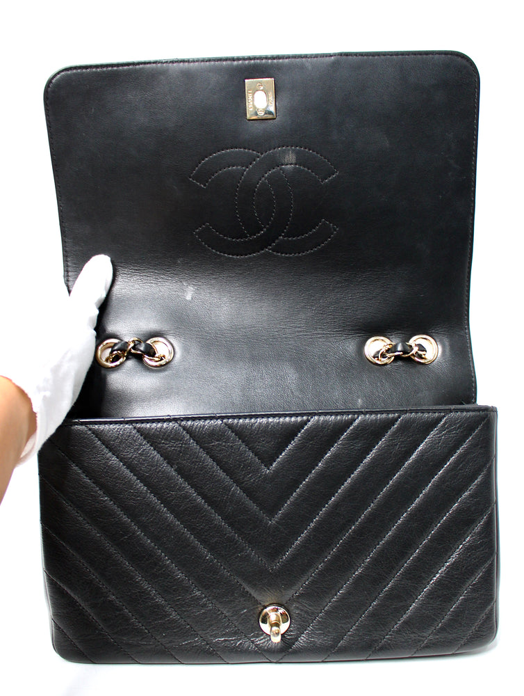 Chanel Black Chevron Calfskin Statement Flap Bag circa 2019
