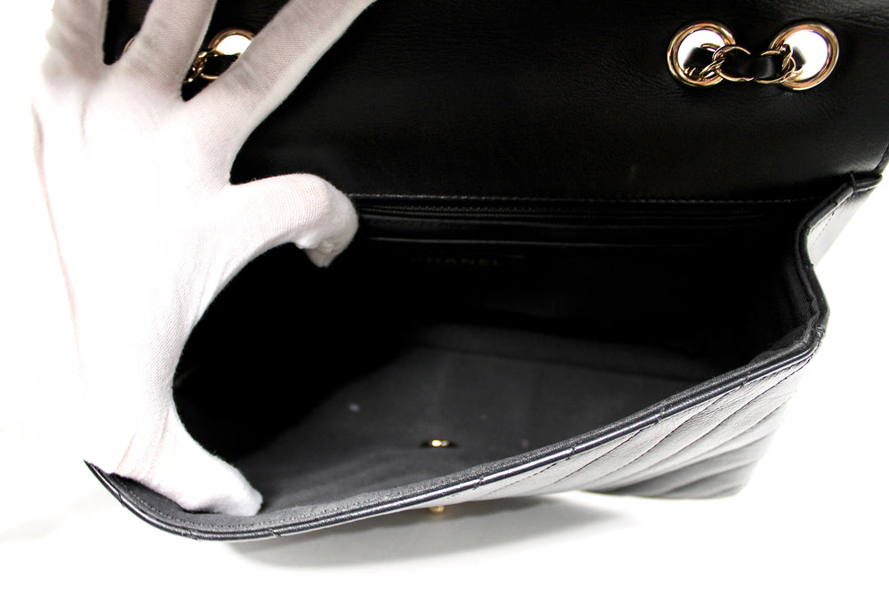 Chanel Black Chevron Calfskin Statement Flap Bag circa 2019