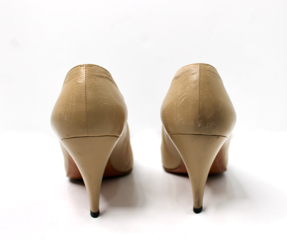 Chanel Beige & Black Cap Toe Leather Pumps
