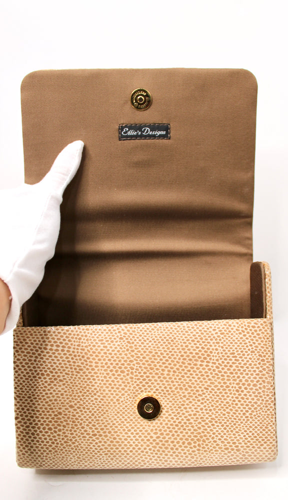 Tan Lizard Embossed Suede & Bone Bead Style Handbag circa 1960s