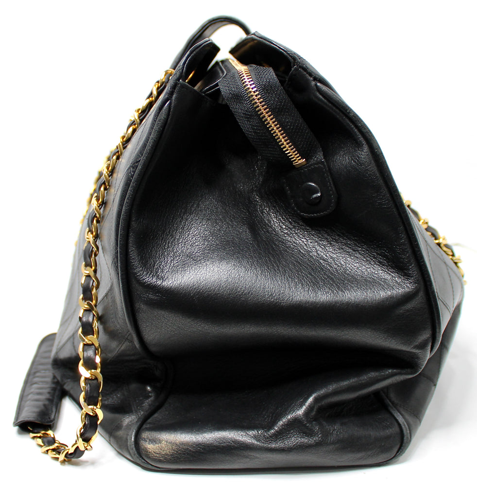 Chanel Black Quilted Leather XL Supermodel Tote Bag circa 1990