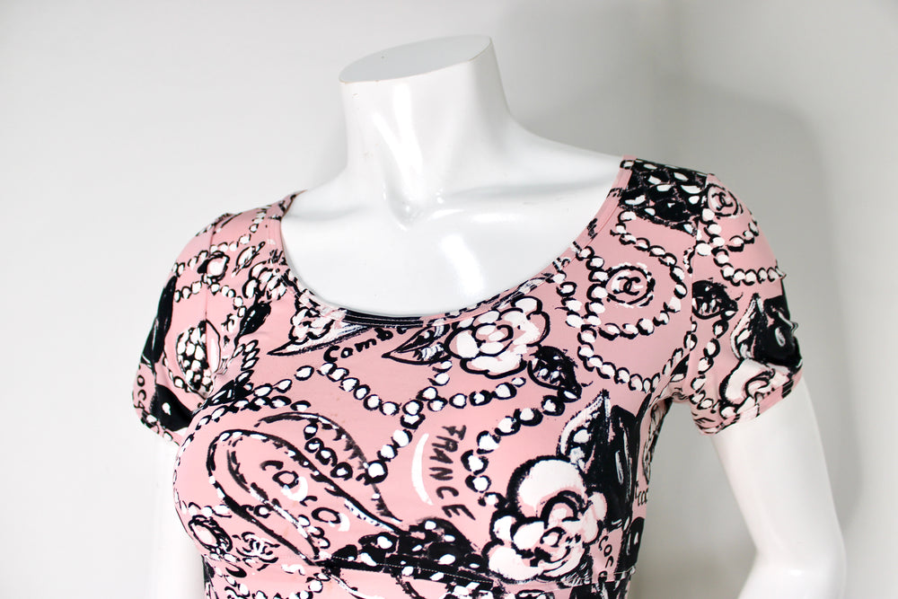 Chanel Pink Iconic Graphic Print Swim Crop Top circa 1993