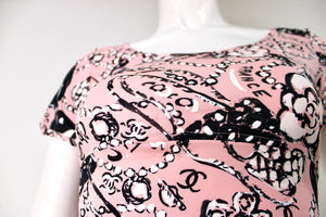 Chanel Pink Iconic Graphic Print Swim Crop Top circa 1993