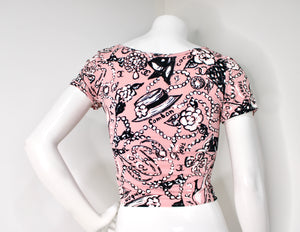 CHANEL ピンク タンクトップ サイズ44 Chanel Pink Iconic Graphic Print Swim Crop Top circa 1993
