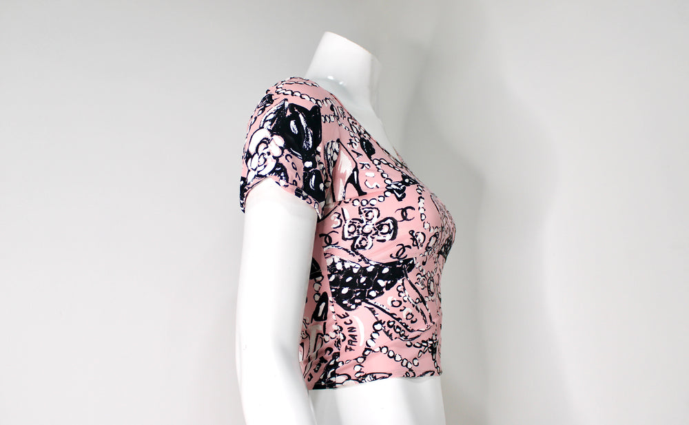 Chanel Pink Iconic Graphic Print Swim Crop Top circa 1993