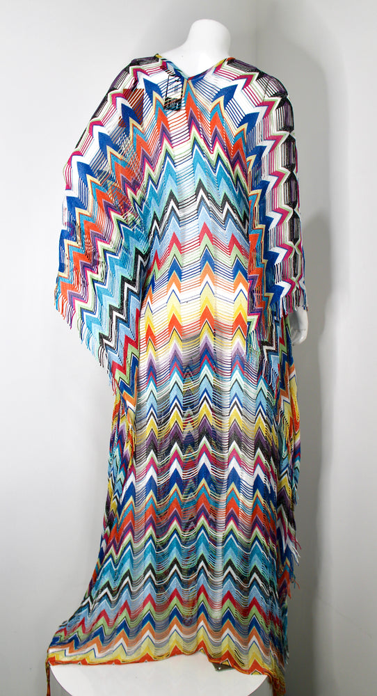 Missoni Multicolor Metallic Fringed Crochet Knit Kaftan – Vintage
