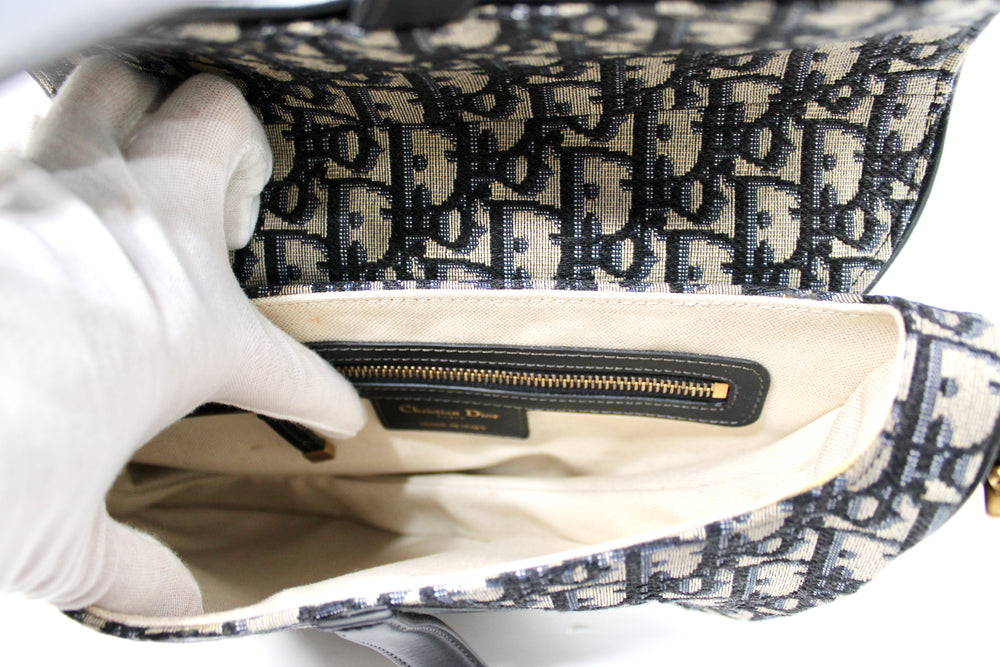 Christian Dior Navy Blue Oblique Jacquard Monogram Saddle Bag