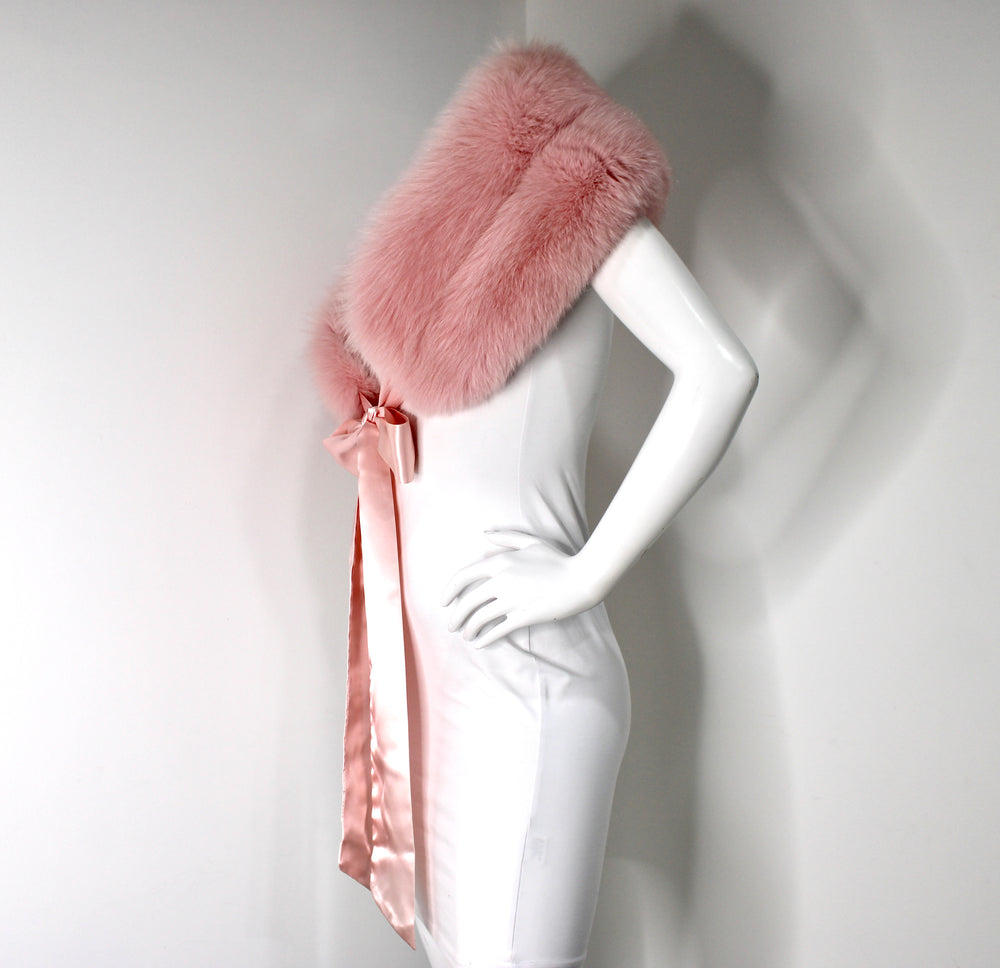 Pink Fox Fur Stole Shawl With Satin Ribbon – Vintage by Misty