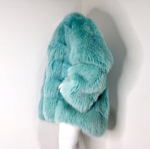 Tom Ford for Gucci Aqua Blue Dyed Fox Fur Oversized Coat FW 1997