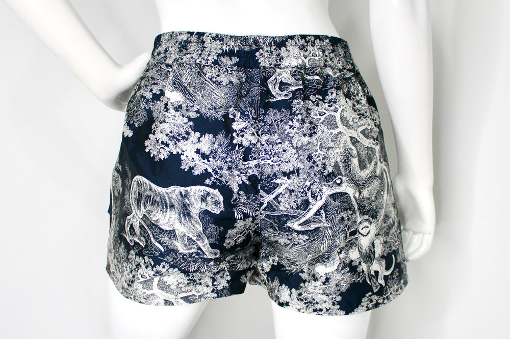 Christian Dior Navy Blue & White Toile de Jouy Taffeta Shorts