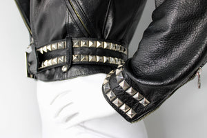 Moschino Cheap & Chic Peace Sign Studded Belted Black Leather